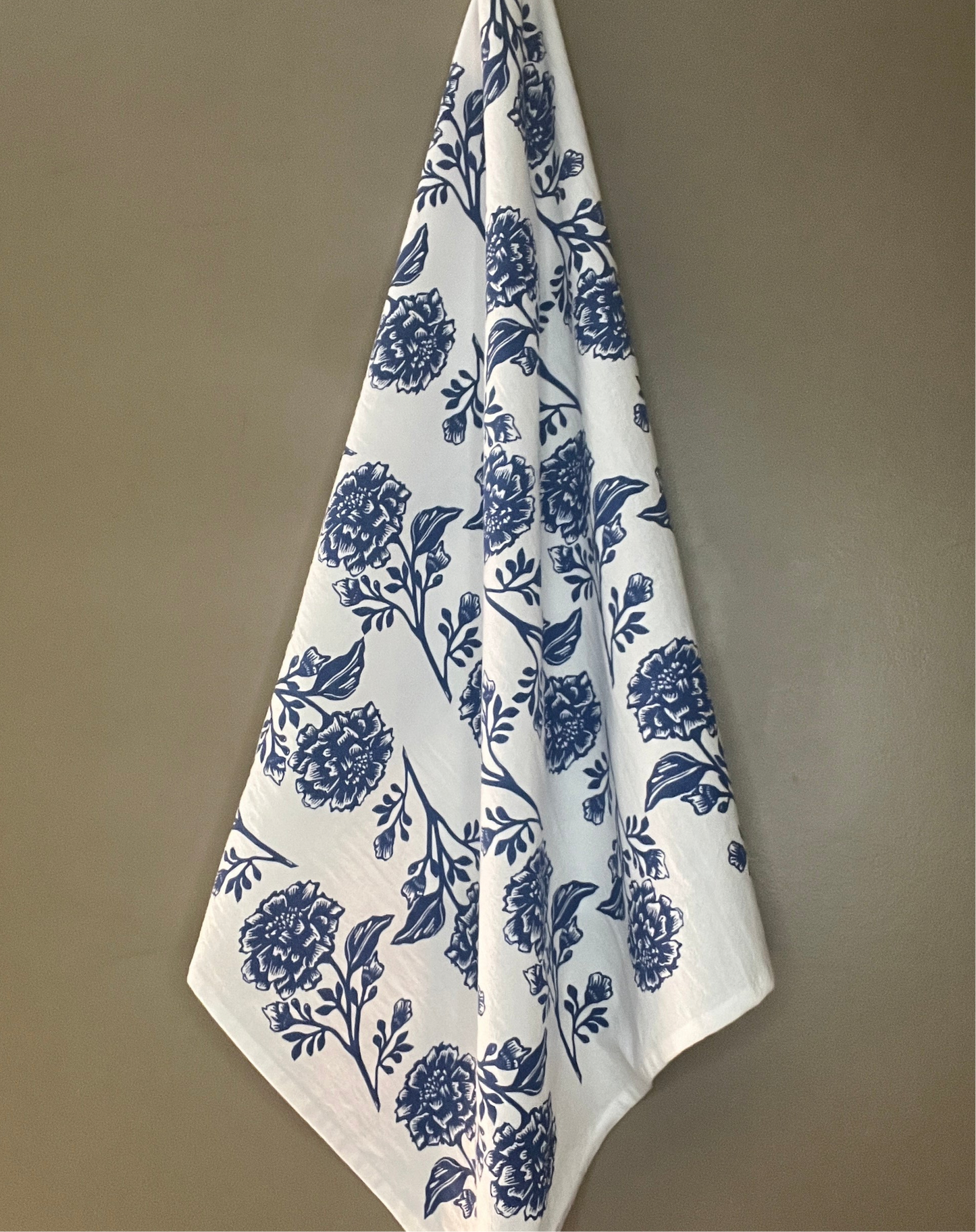 Delft Blue Marigolds Tea Towel