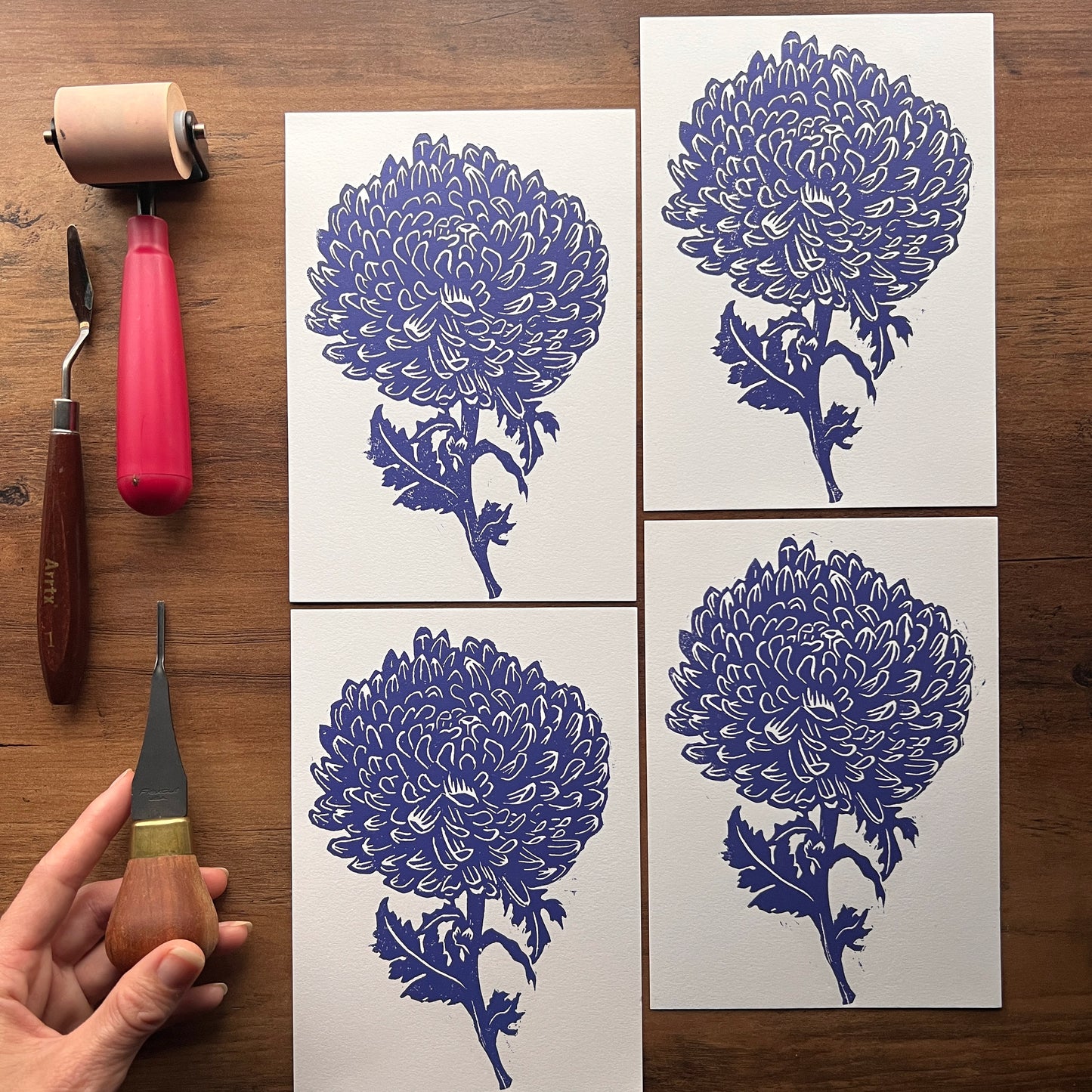 Chrysanthemum - November Birth Flower - Linocut Print