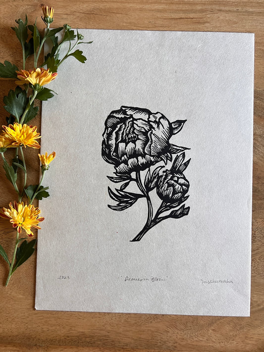Peonies in Bloom Linocut