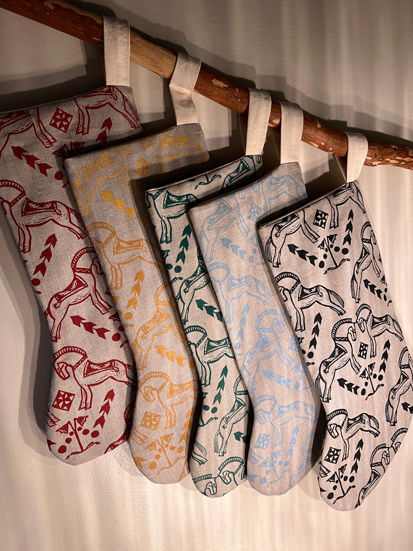 Fjord Horse Block Printed Christmas Stocking - Ready to Ship
