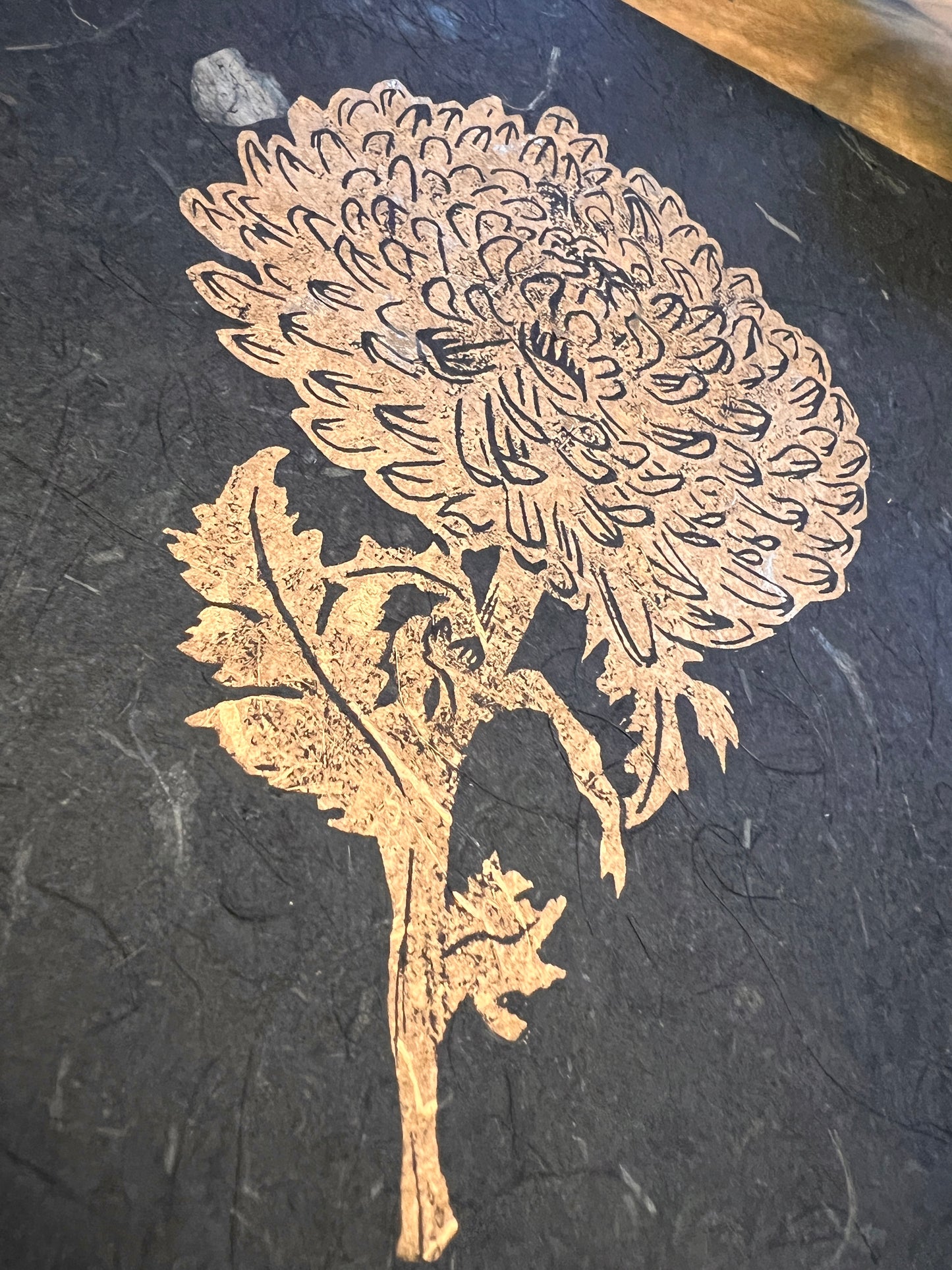 Chrysanthemum on Banana Paper Linoprint