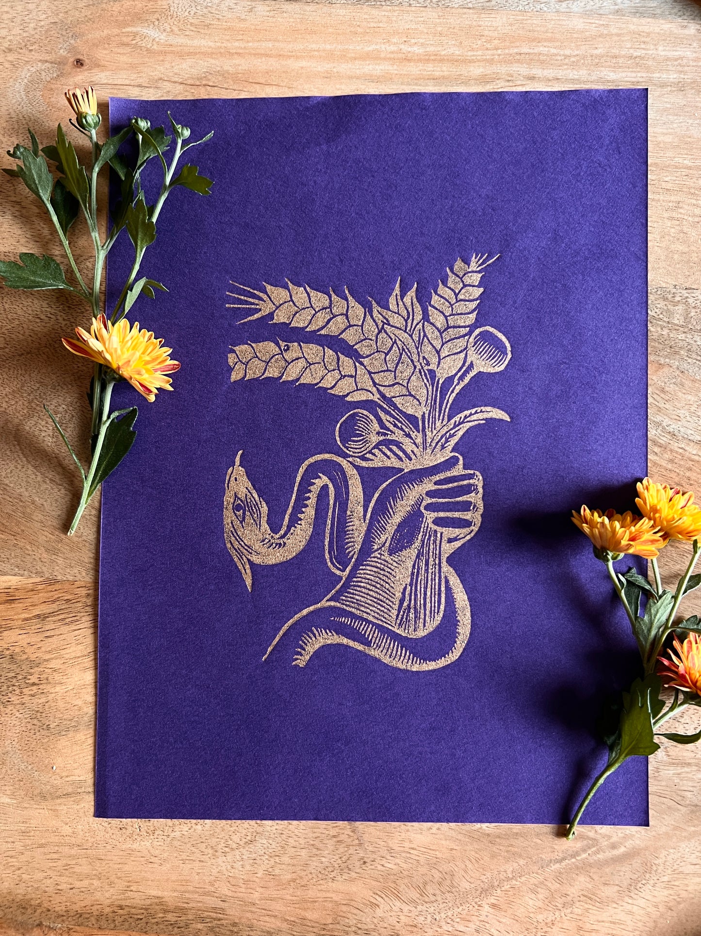 Demeter's Holy Grain Linocut
