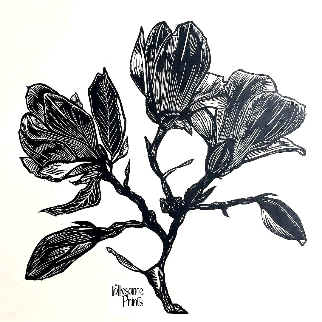 Magnolia Season Linocut Sticker