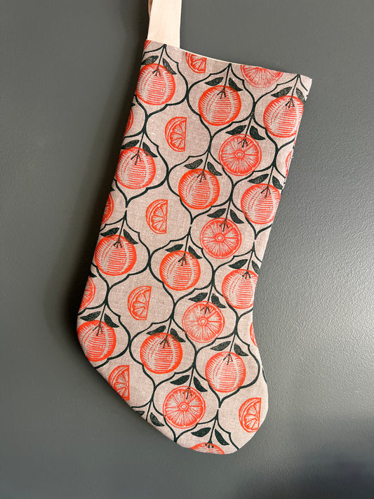 Oranges Handmade Block Printed Christmas Stocking