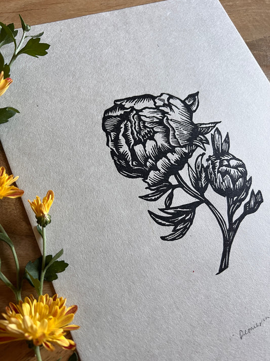 Peonies in Bloom Linocut