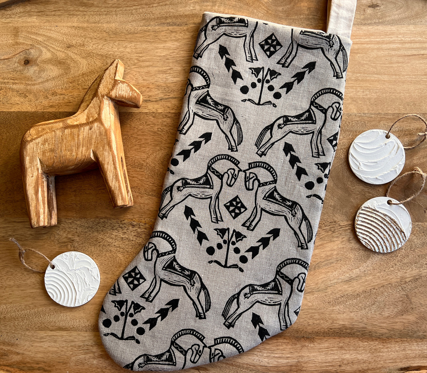 Fjord Horse Block Printed Christmas Stocking - Ready to Ship