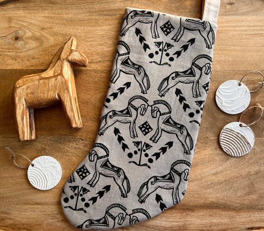 Fjord Horse Block Printed Christmas Stocking - Ready to Ship