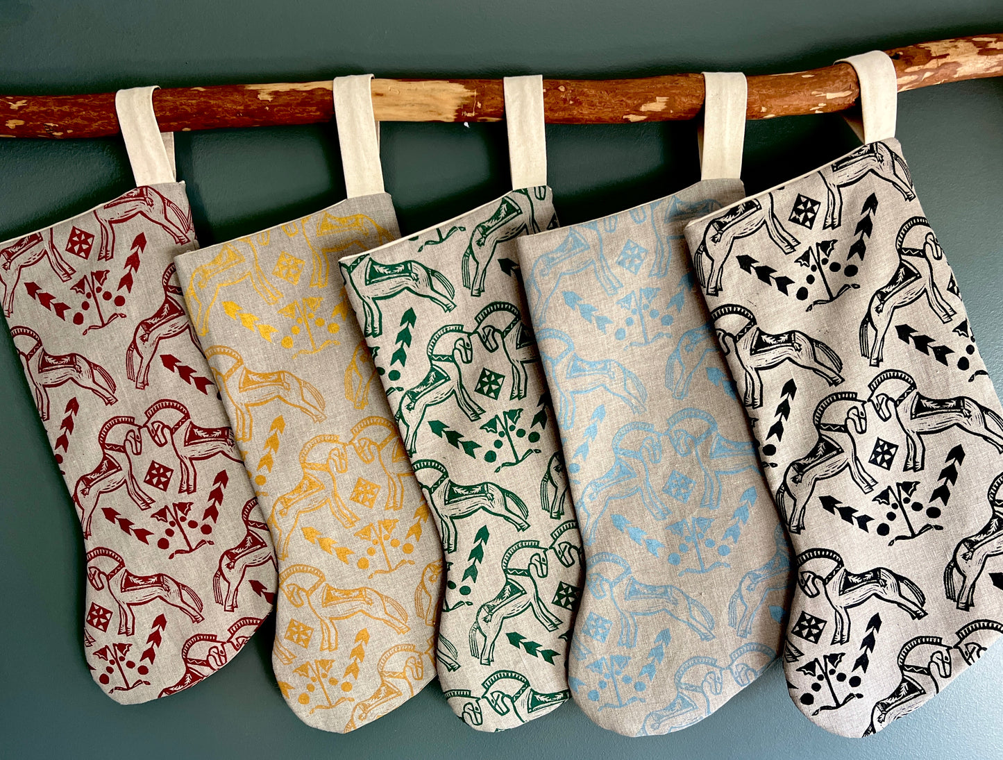 Fjord Horse Block Printed Christmas Stocking - Ready to Ship