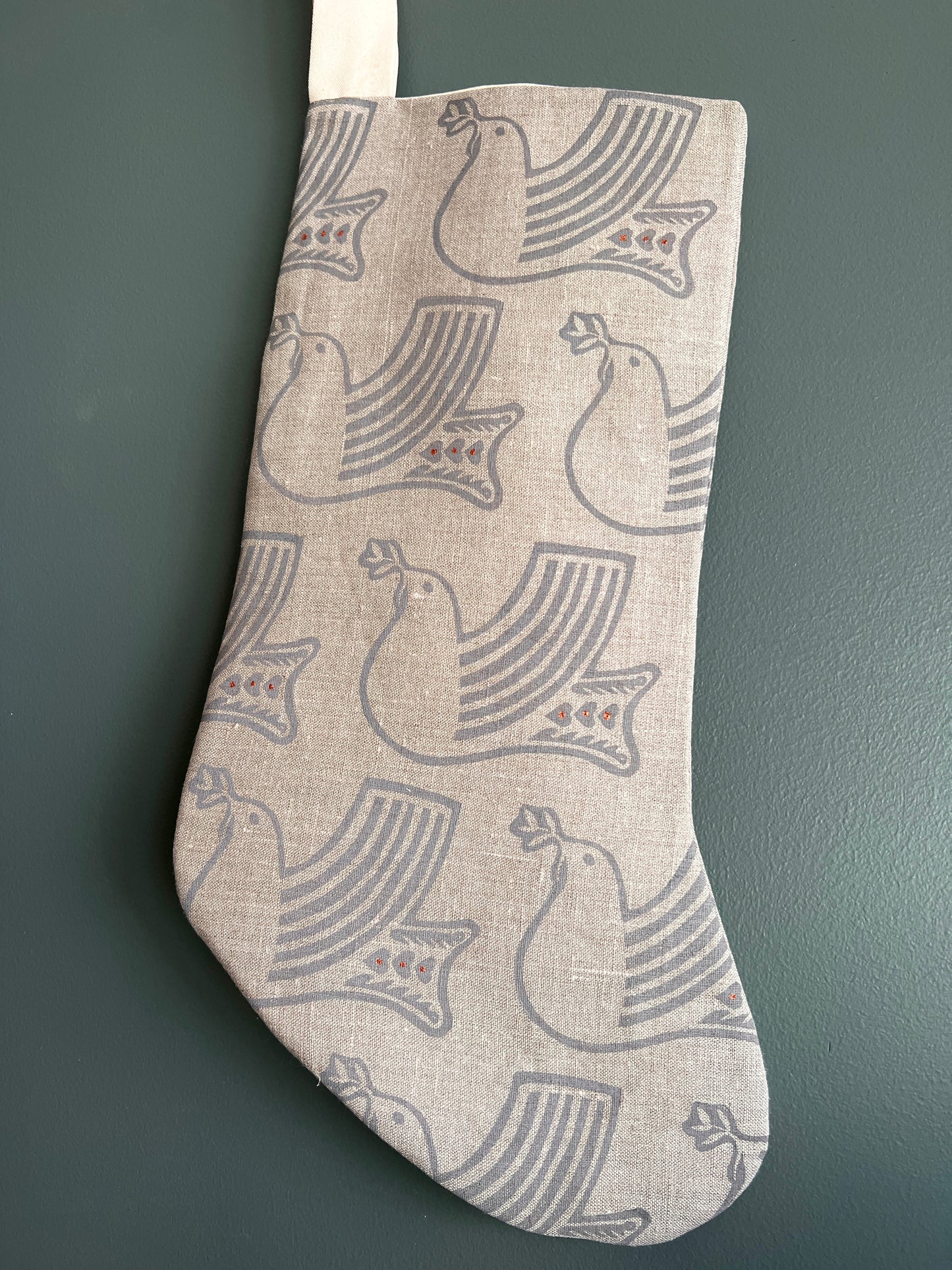 OOAK Doves - Block Printed Christmas Stocking - RTS