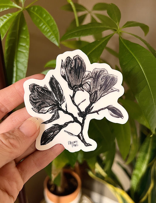 Magnolia Season Linocut Sticker