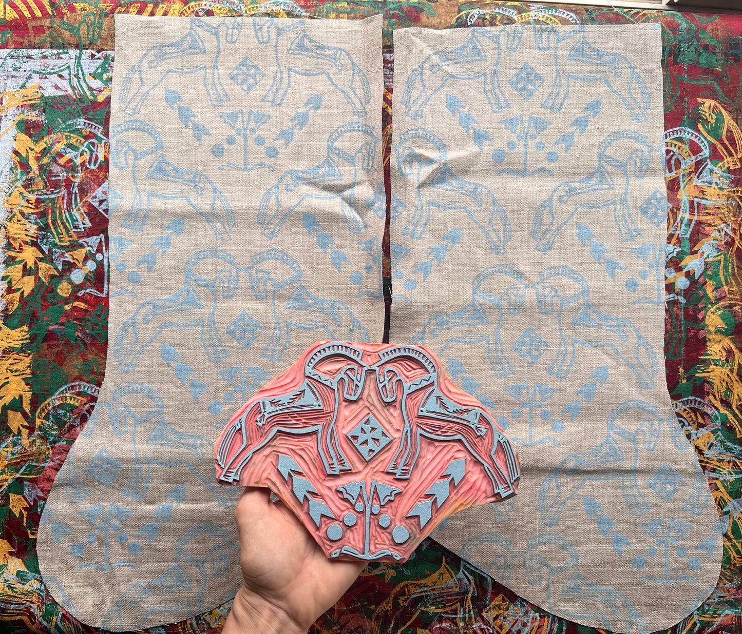 Fjord Horse Block Printed Christmas Stocking - Ready to Ship