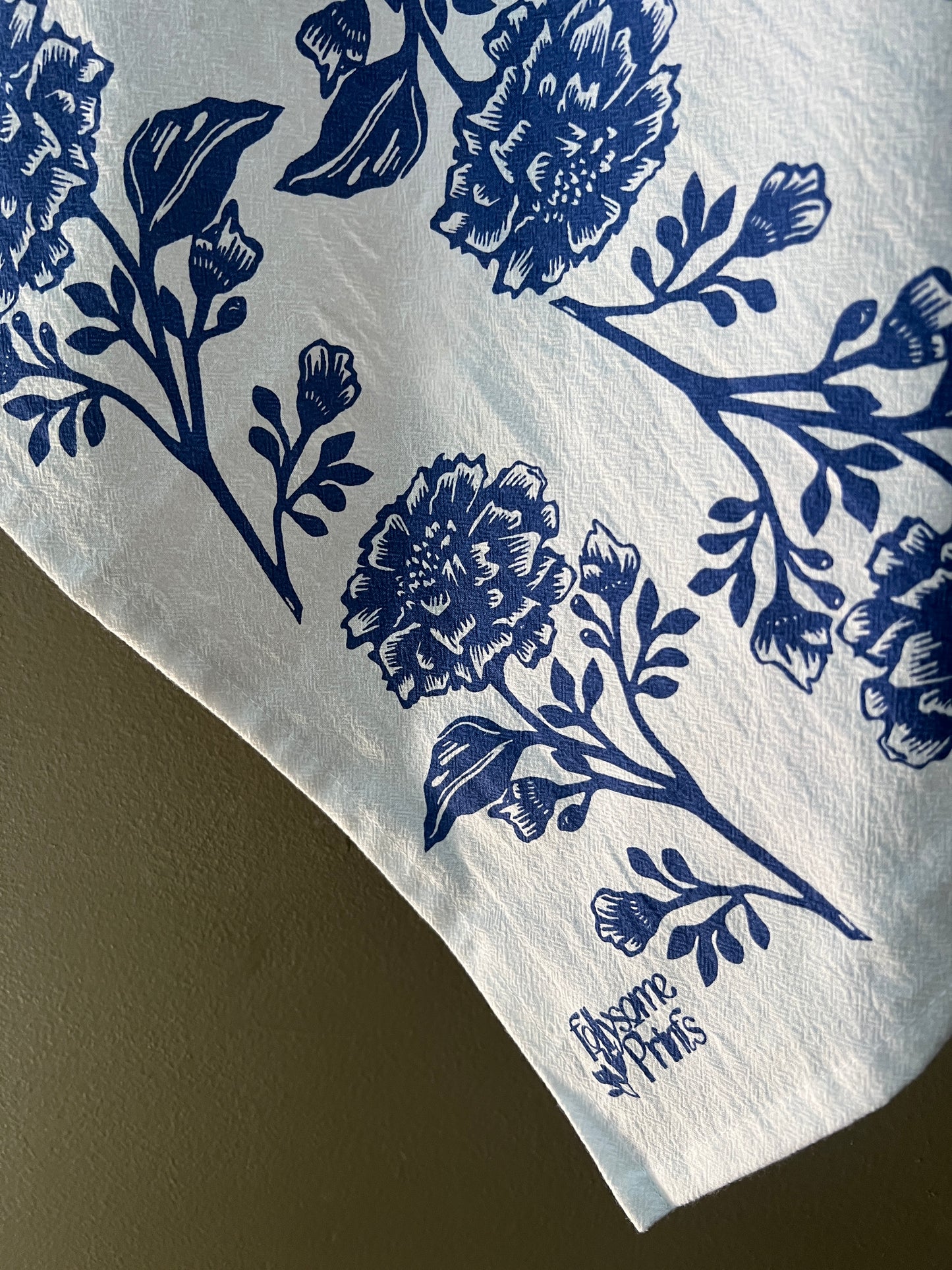Delft Blue Marigolds Tea Towel