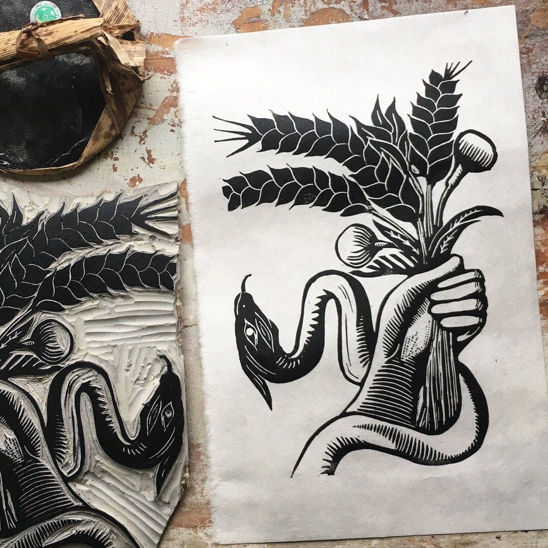 Demeter's Holy Grain Linocut