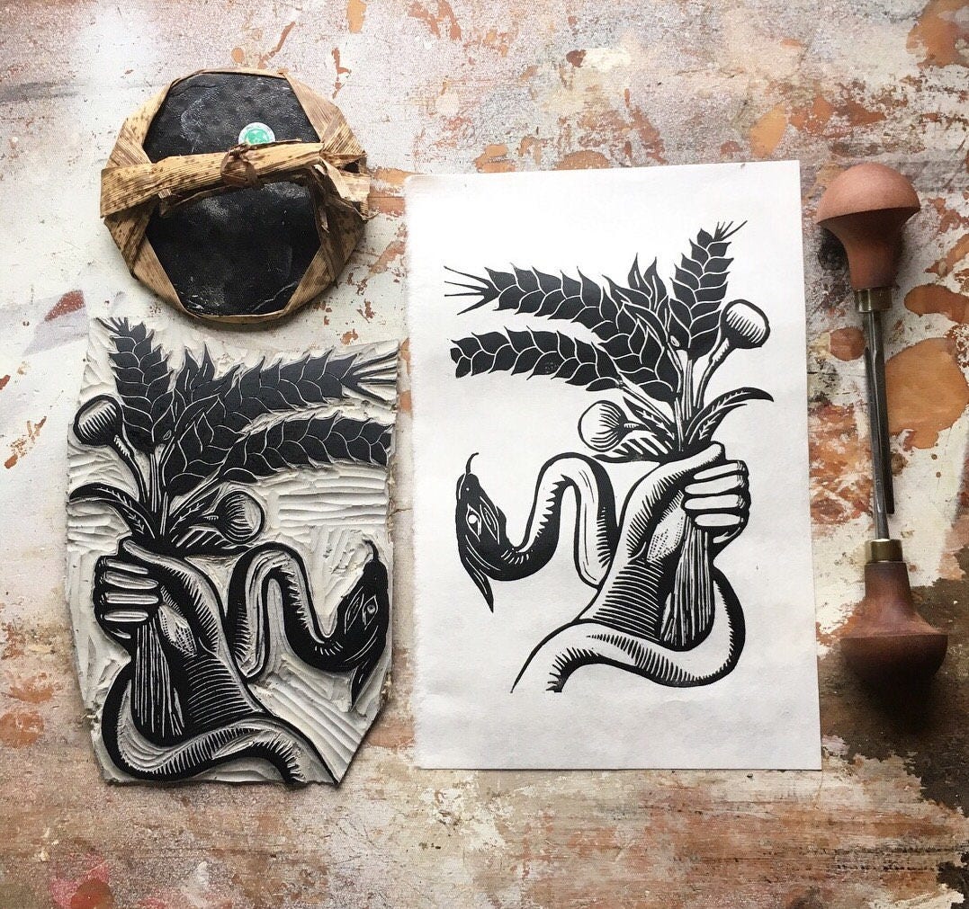 Demeter's Holy Grain Linocut