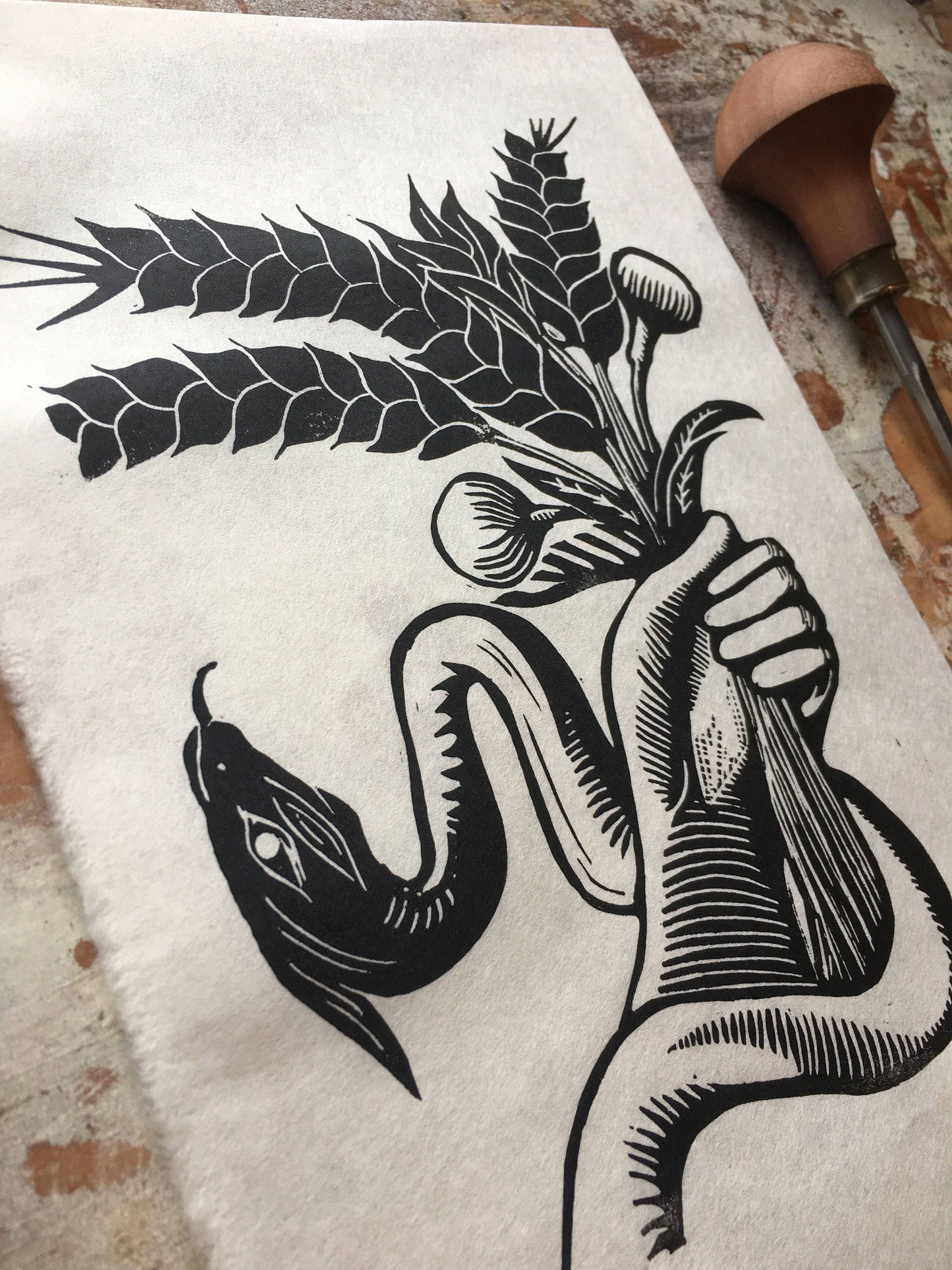 Demeter's Holy Grain Linocut