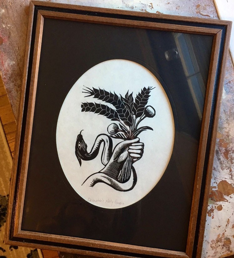 Demeter's Holy Grain Linocut