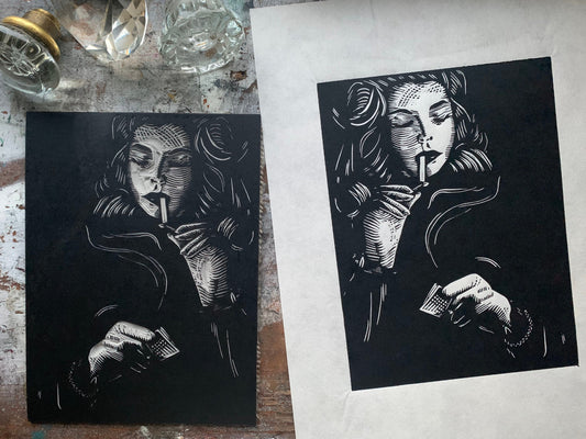 Lauren Bacall “Let it Burn” Linocut