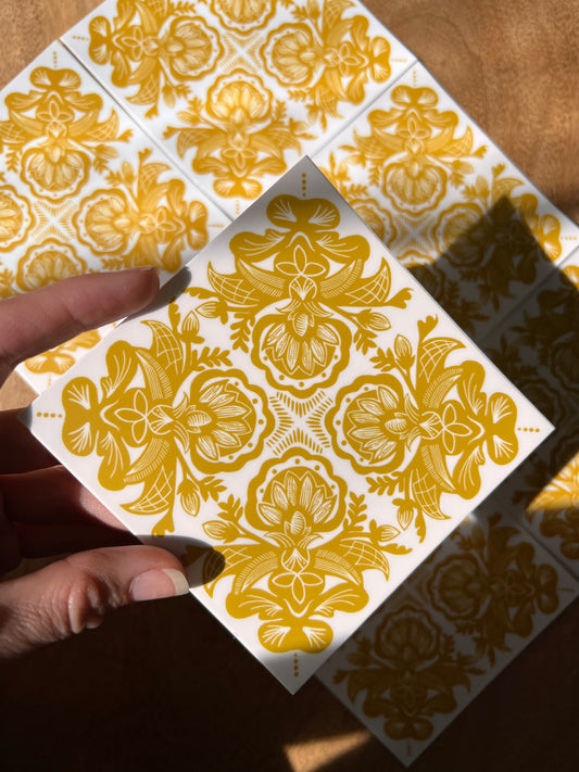 Yellow Rosemaling Tile Stickers