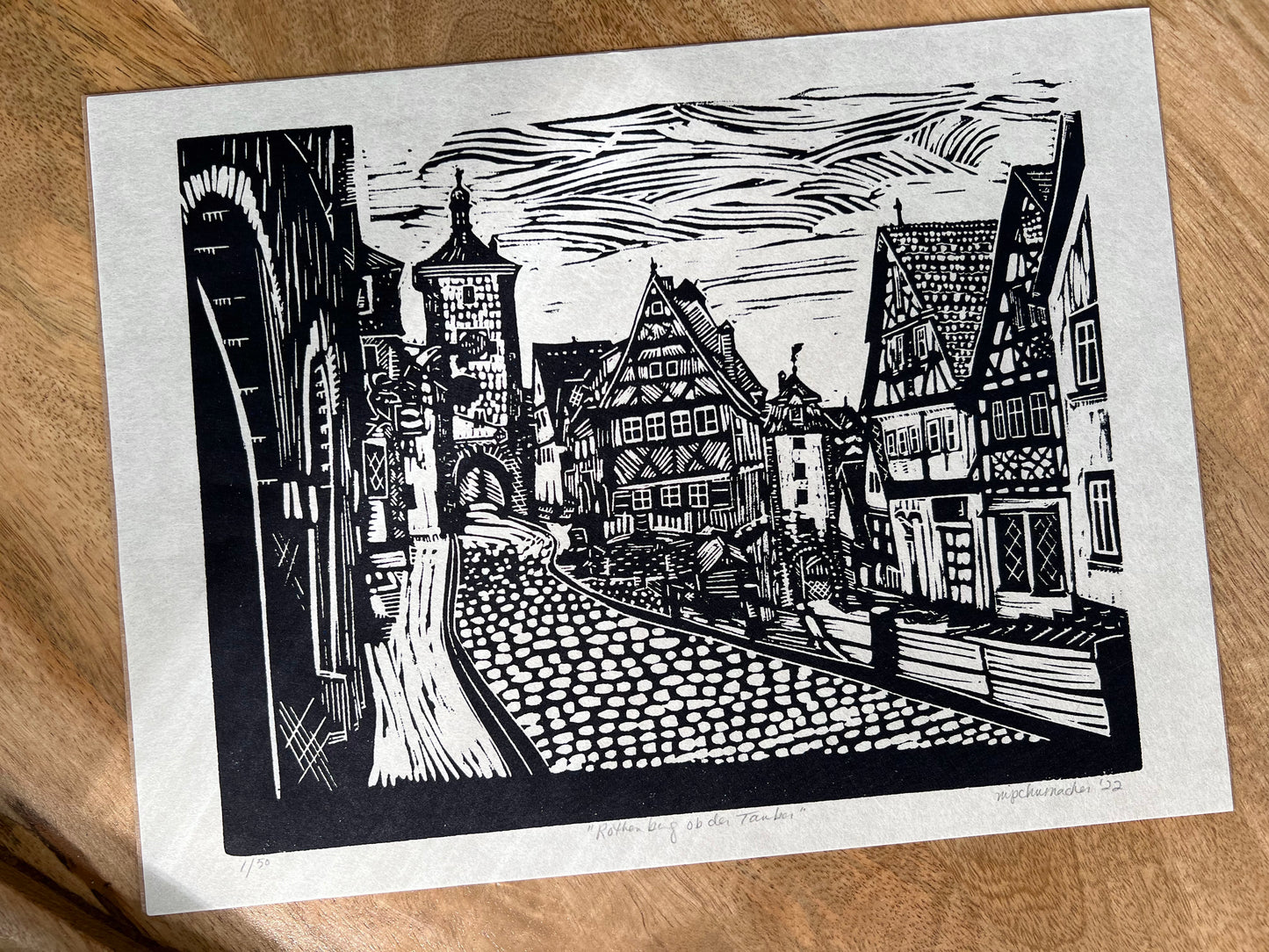 Rothenburg ob der Tauber Linocut
