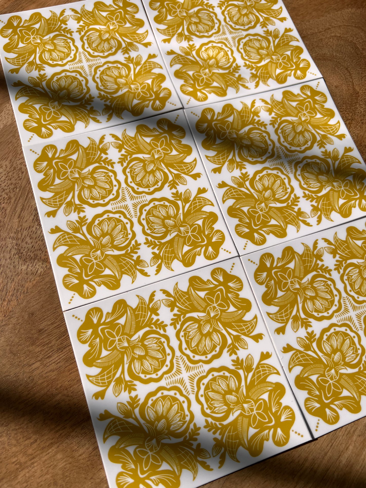 Yellow Rosemaling Tile Stickers