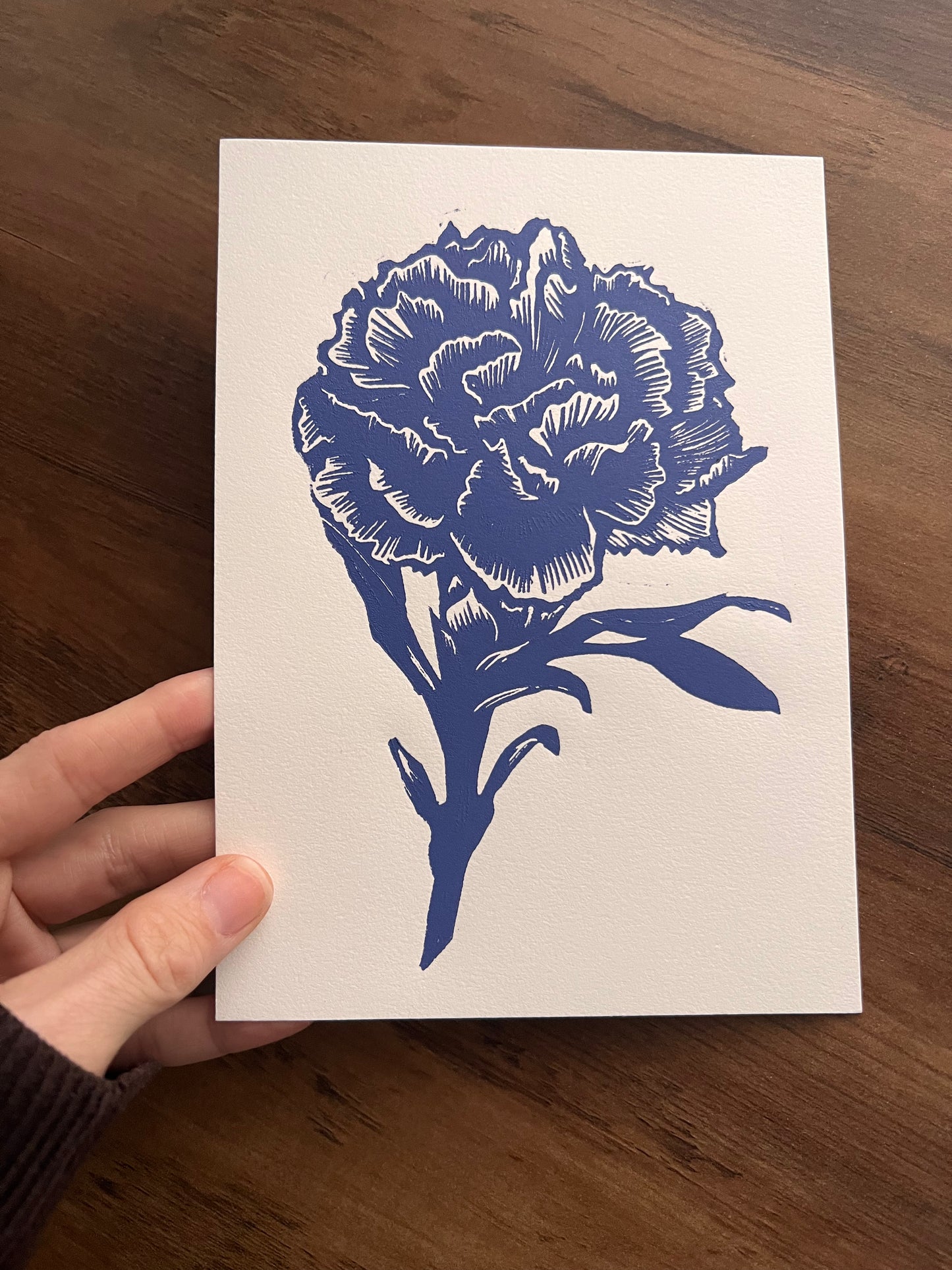 Carnation - January Birth Flower - Linocut Print