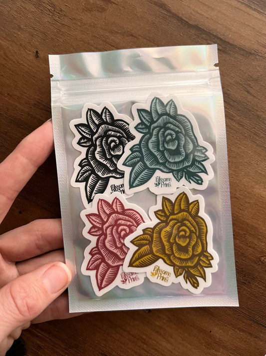 Rose Linocut Sticker Set of 4
