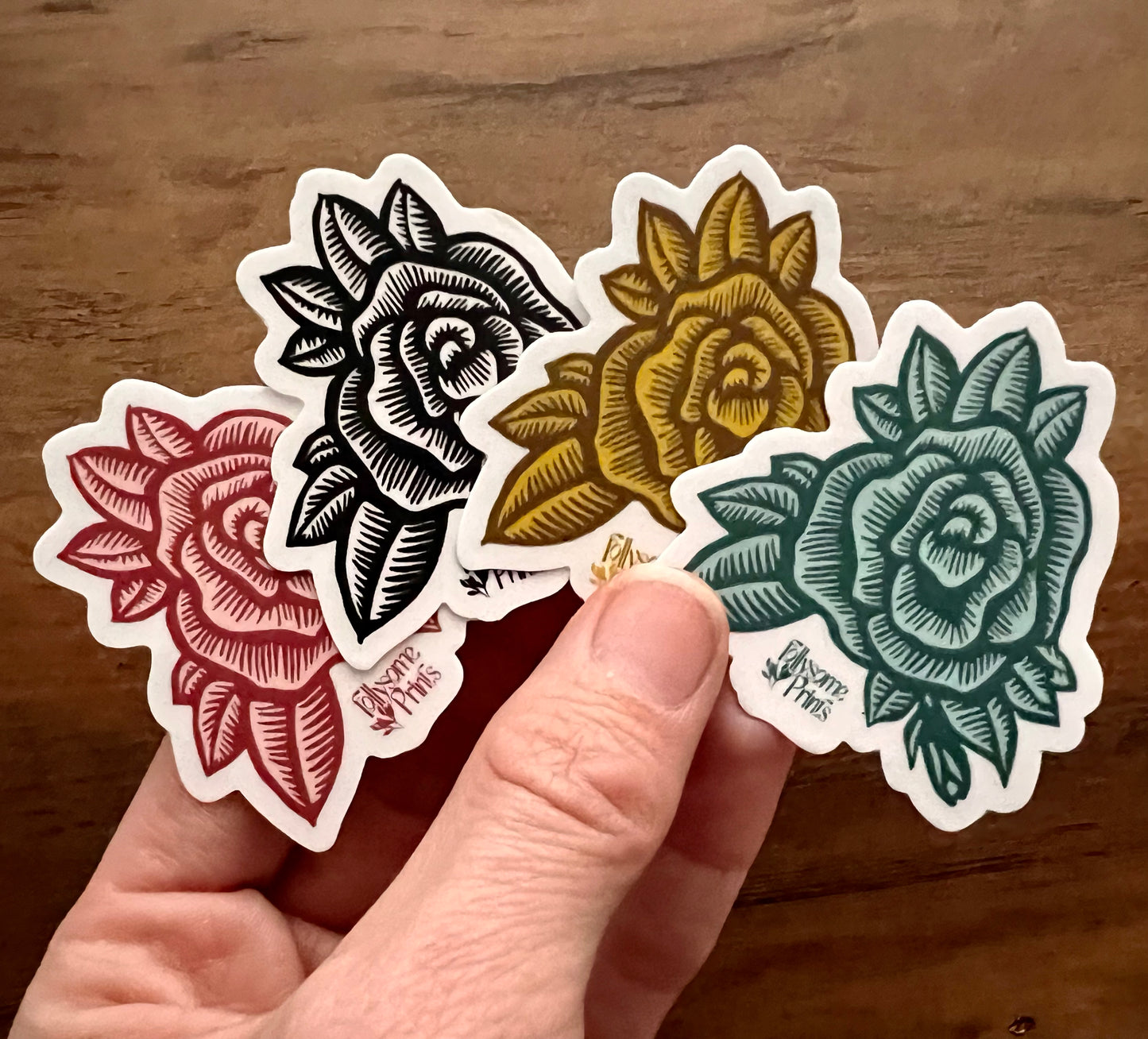 Rose Linocut Sticker Set of 4