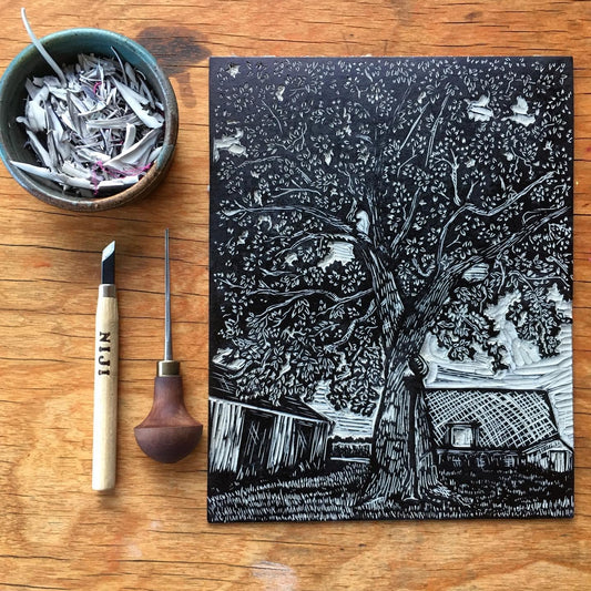 Twisted Oaks Linocut