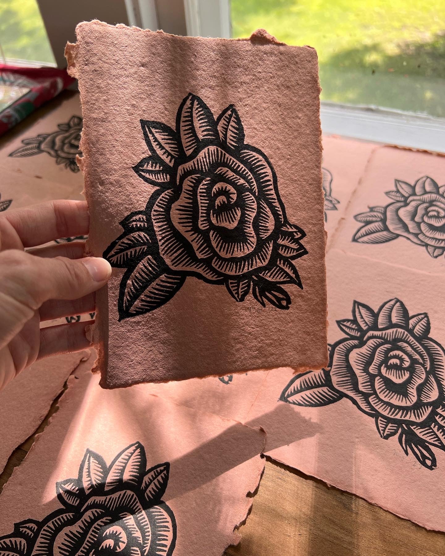 Terra Cotta Rose Linocut Print