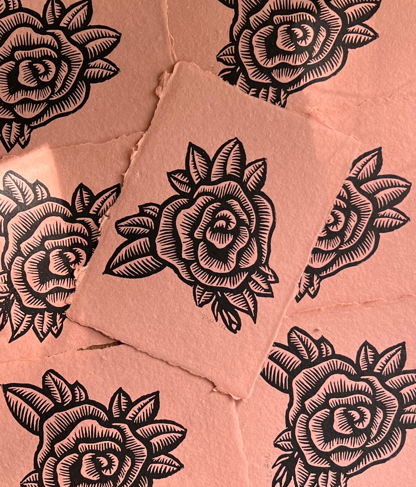 Terra Cotta Rose Linocut Print