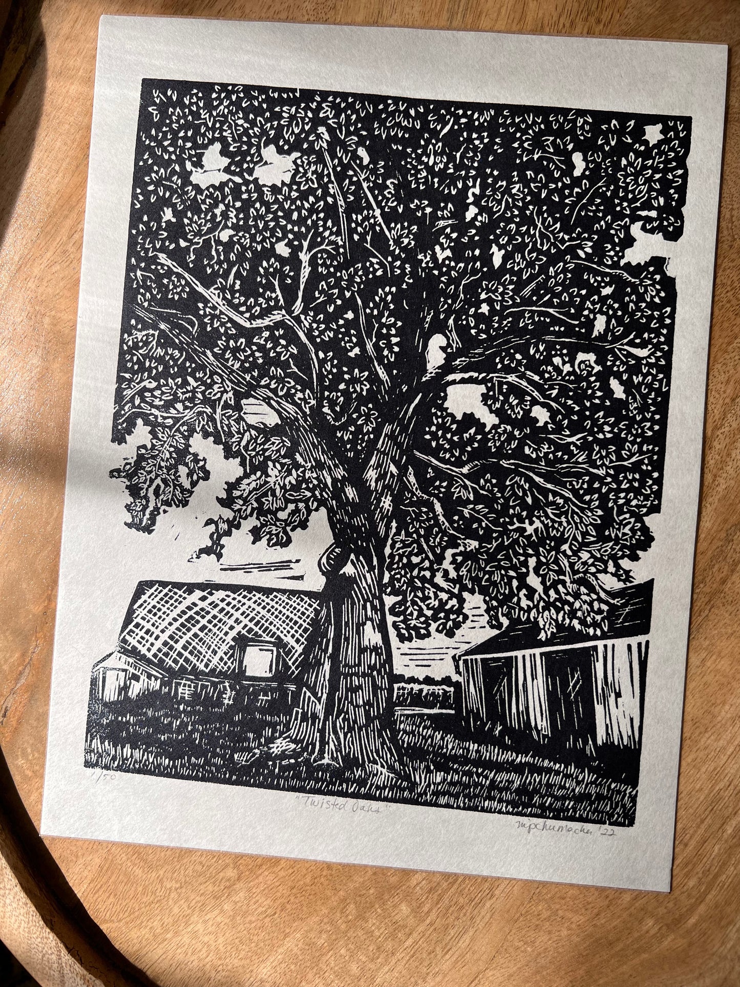 Twisted Oaks Linocut