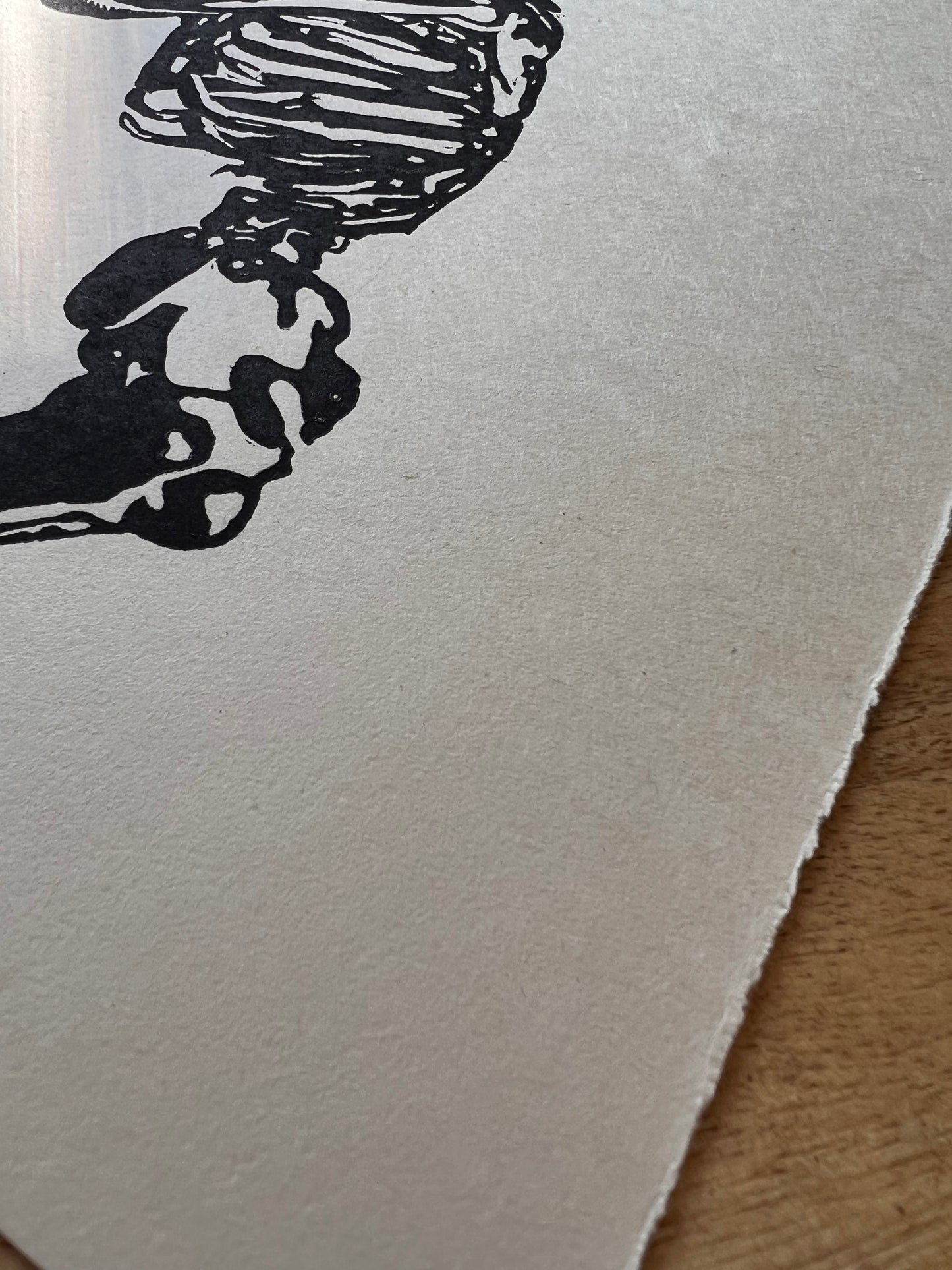 Skeleton in Prayer Linocut I