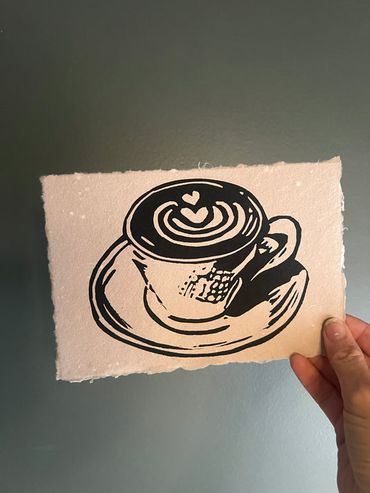 Latte Art Linocut Print