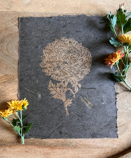 Chrysanthemum on Banana Paper Linoprint