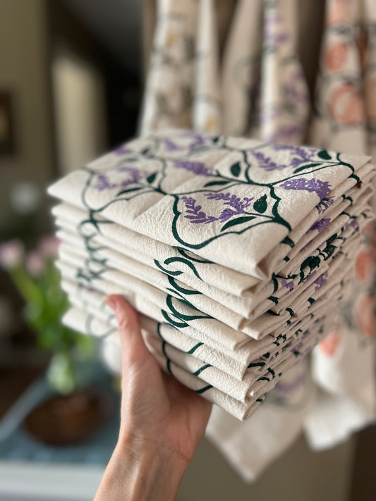 Lavender Tea Towels & Tapers