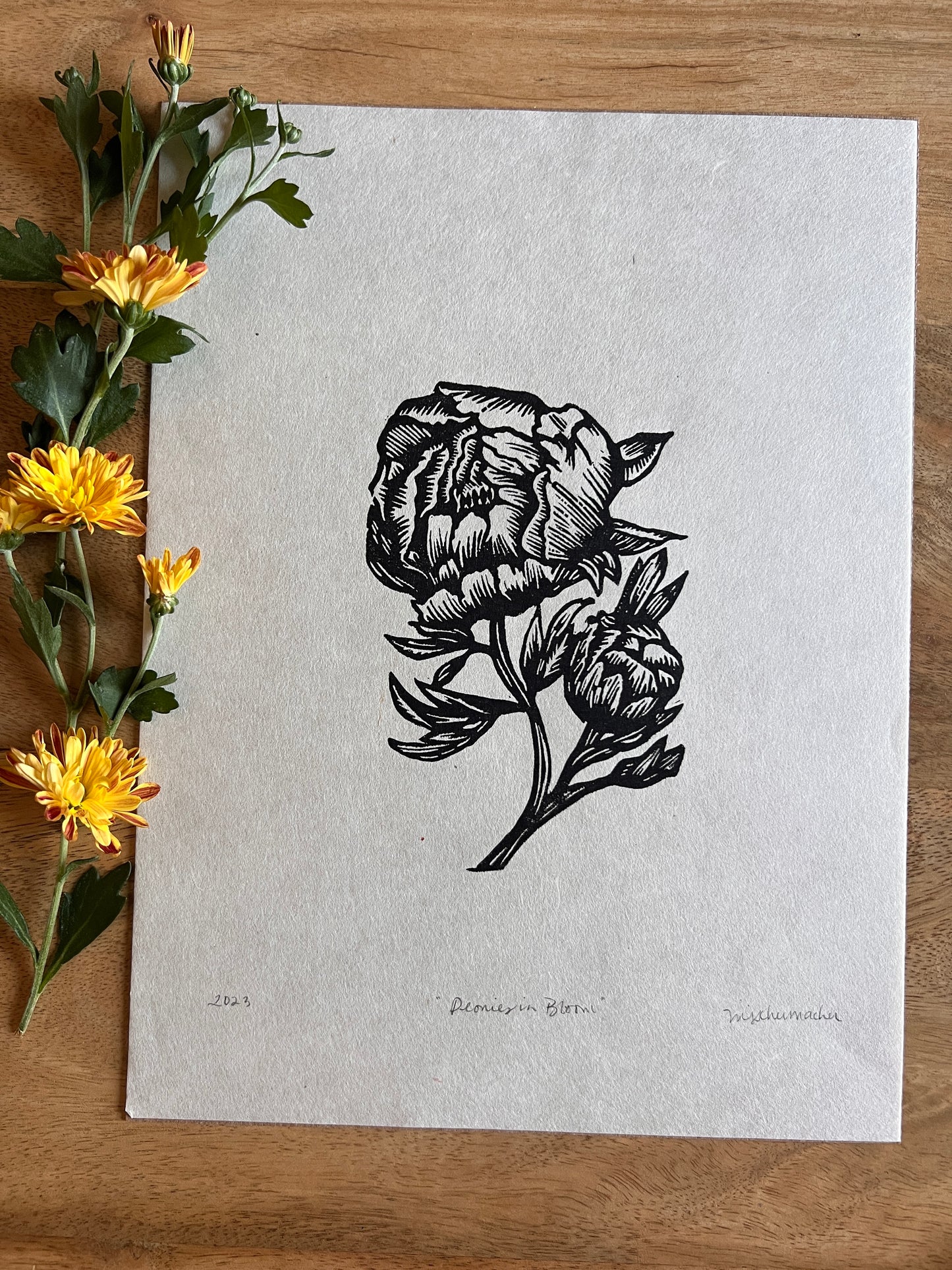 Peonies in Bloom Linocut