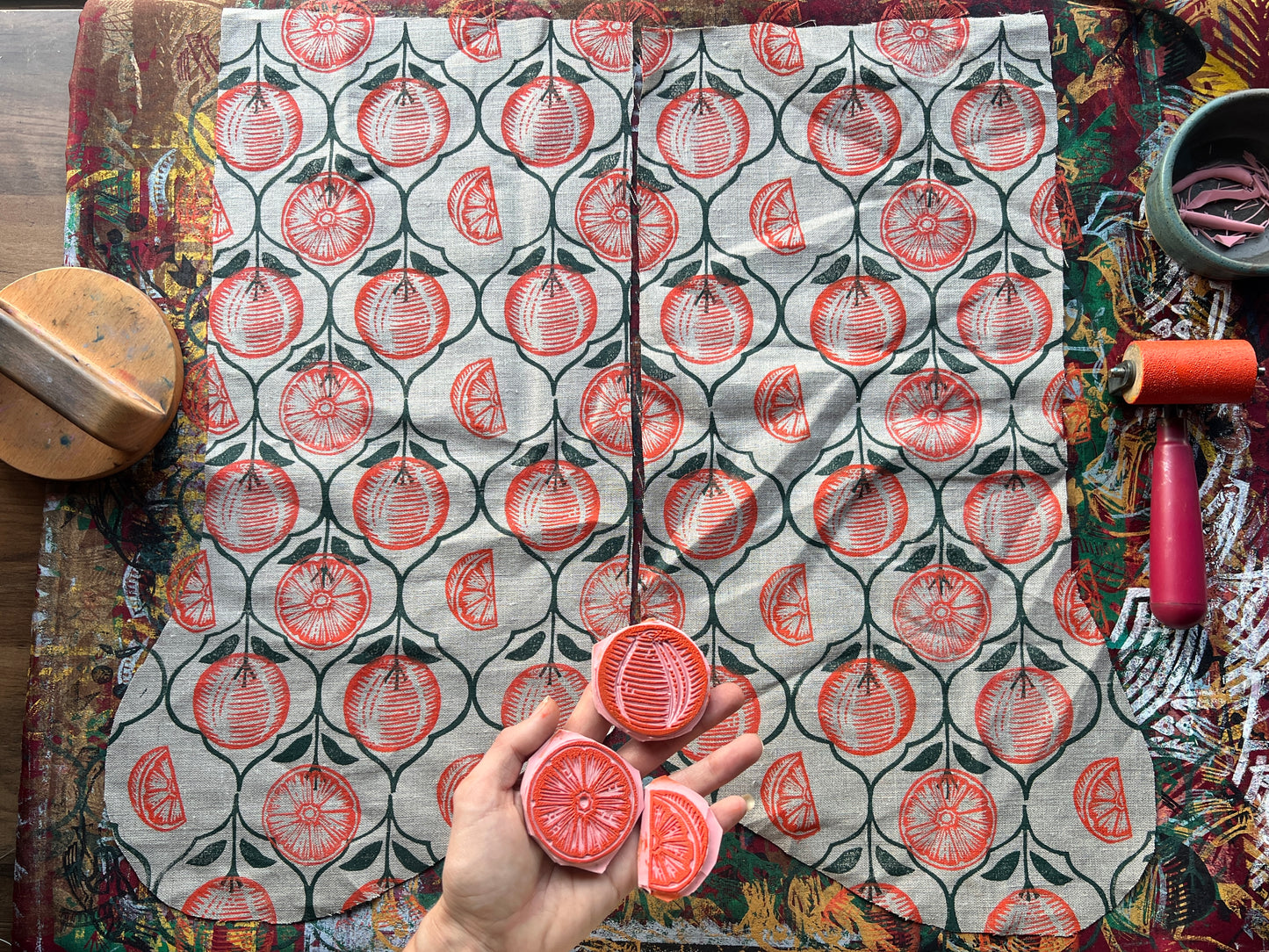 Oranges Handmade Block Printed Christmas Stocking