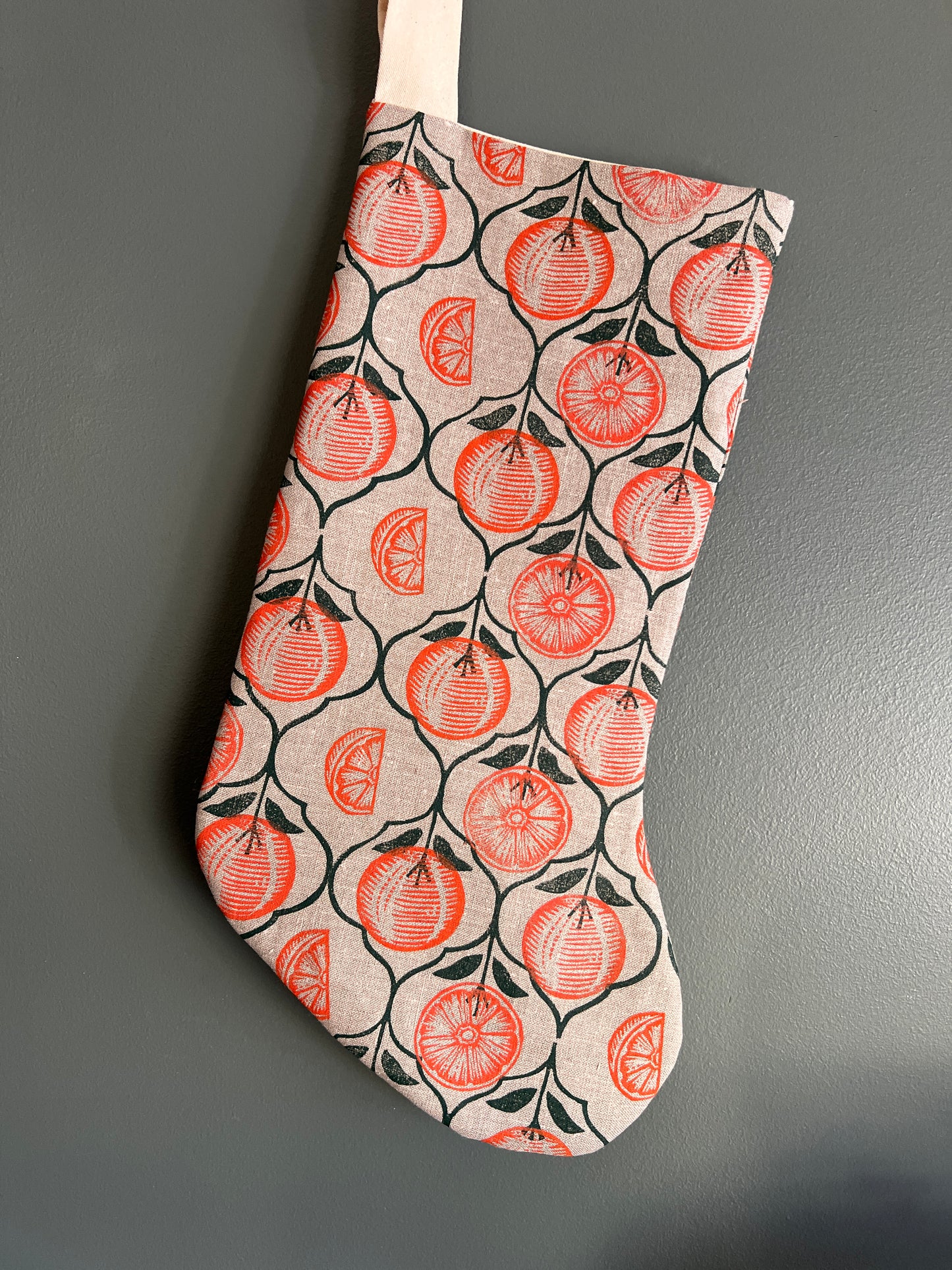 Oranges Handmade Block Printed Christmas Stocking