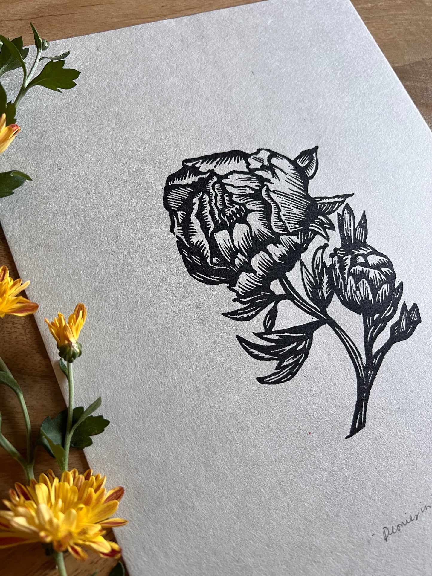 Peonies in Bloom Linocut