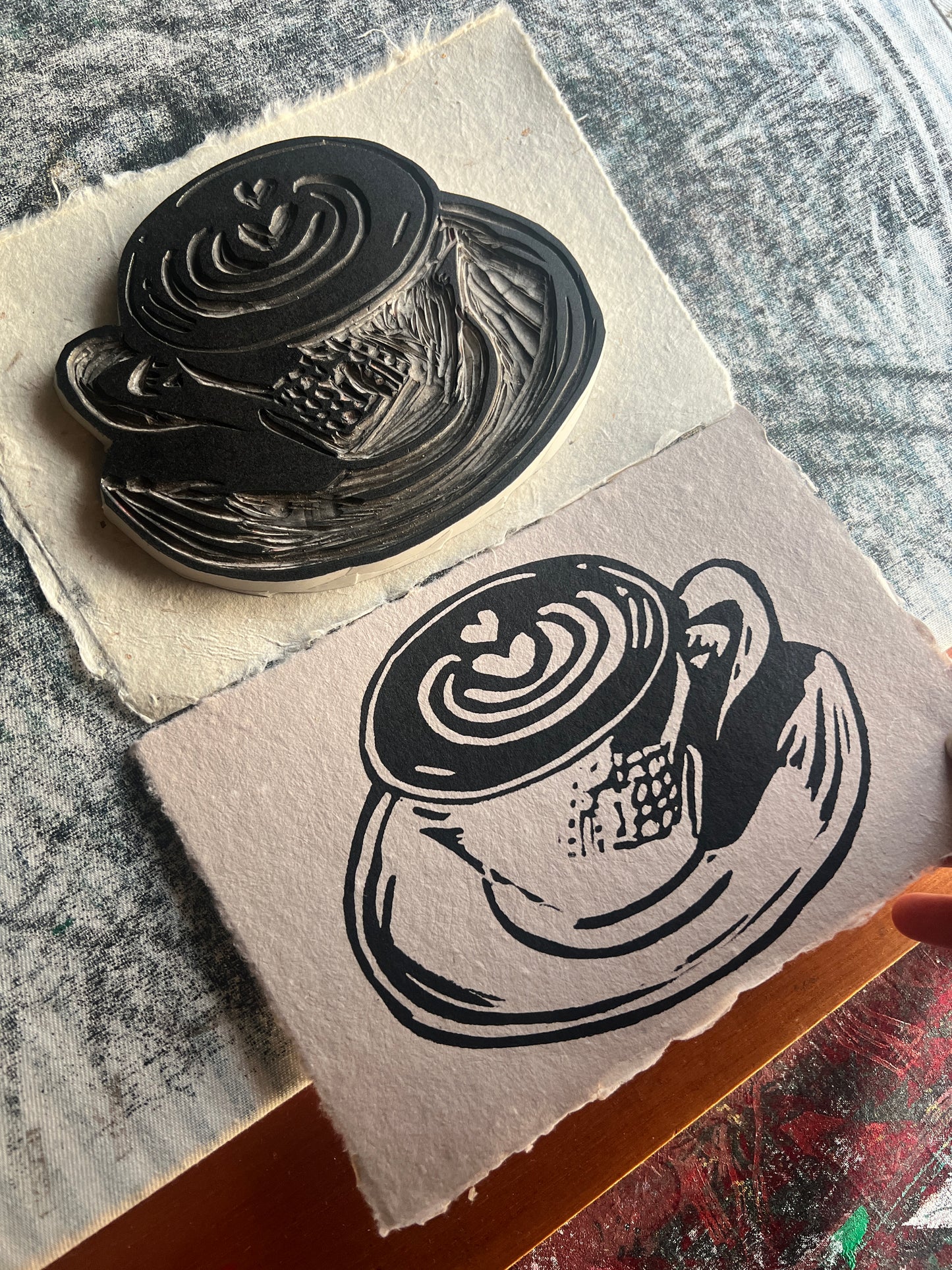 Latte Art Linocut Print