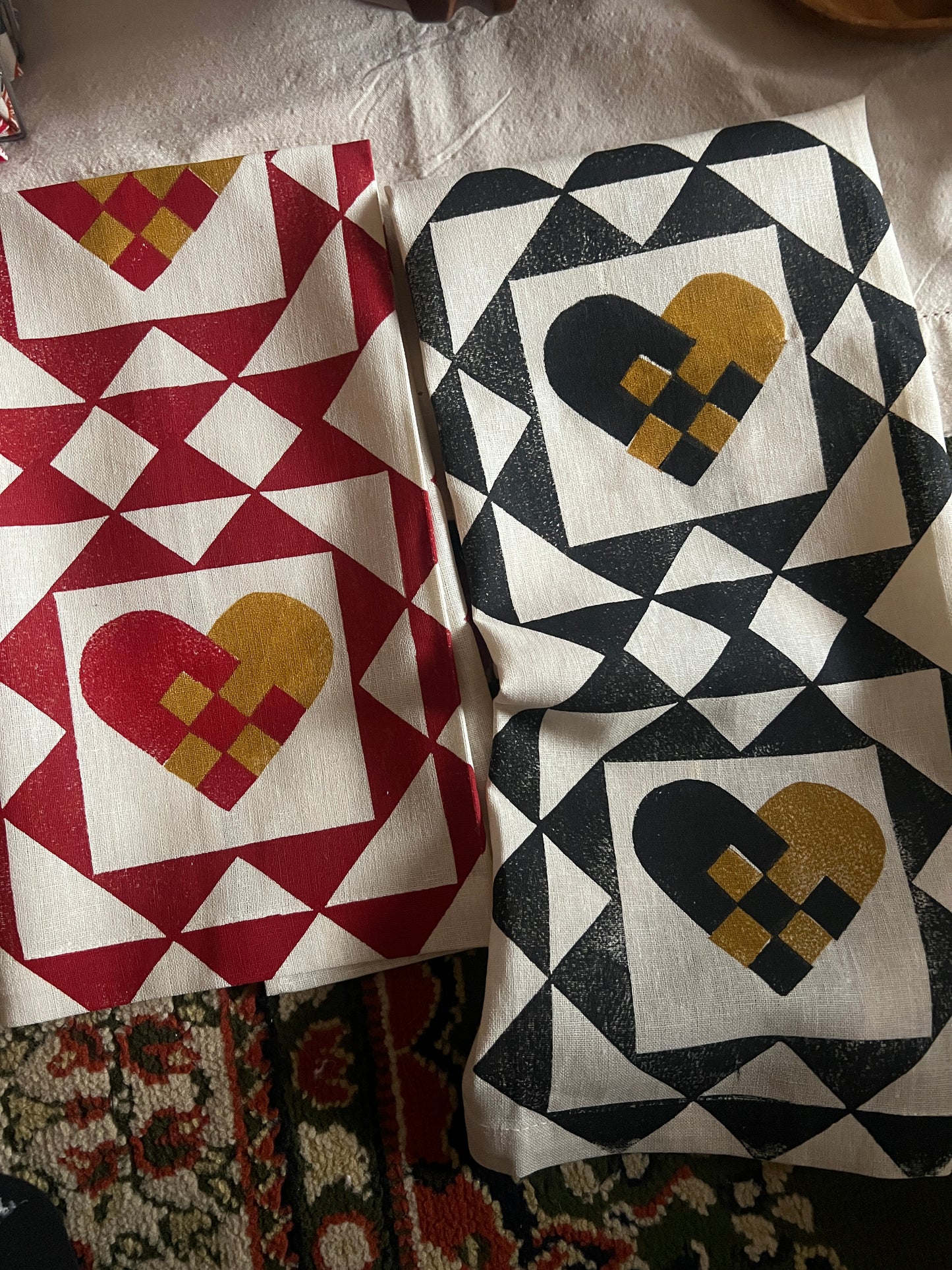 Heart Quilt Linen Hand Towel