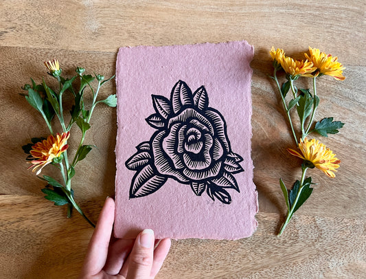 Terra Cotta Rose Linocut Print