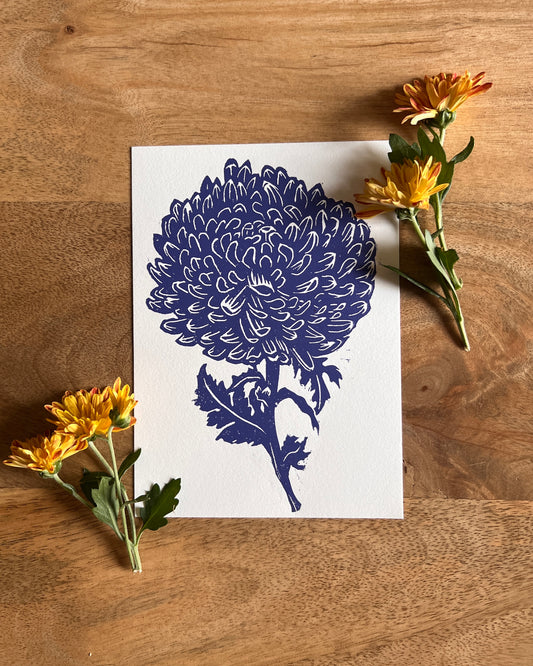 Chrysanthemum - November Birth Flower - Linocut Print