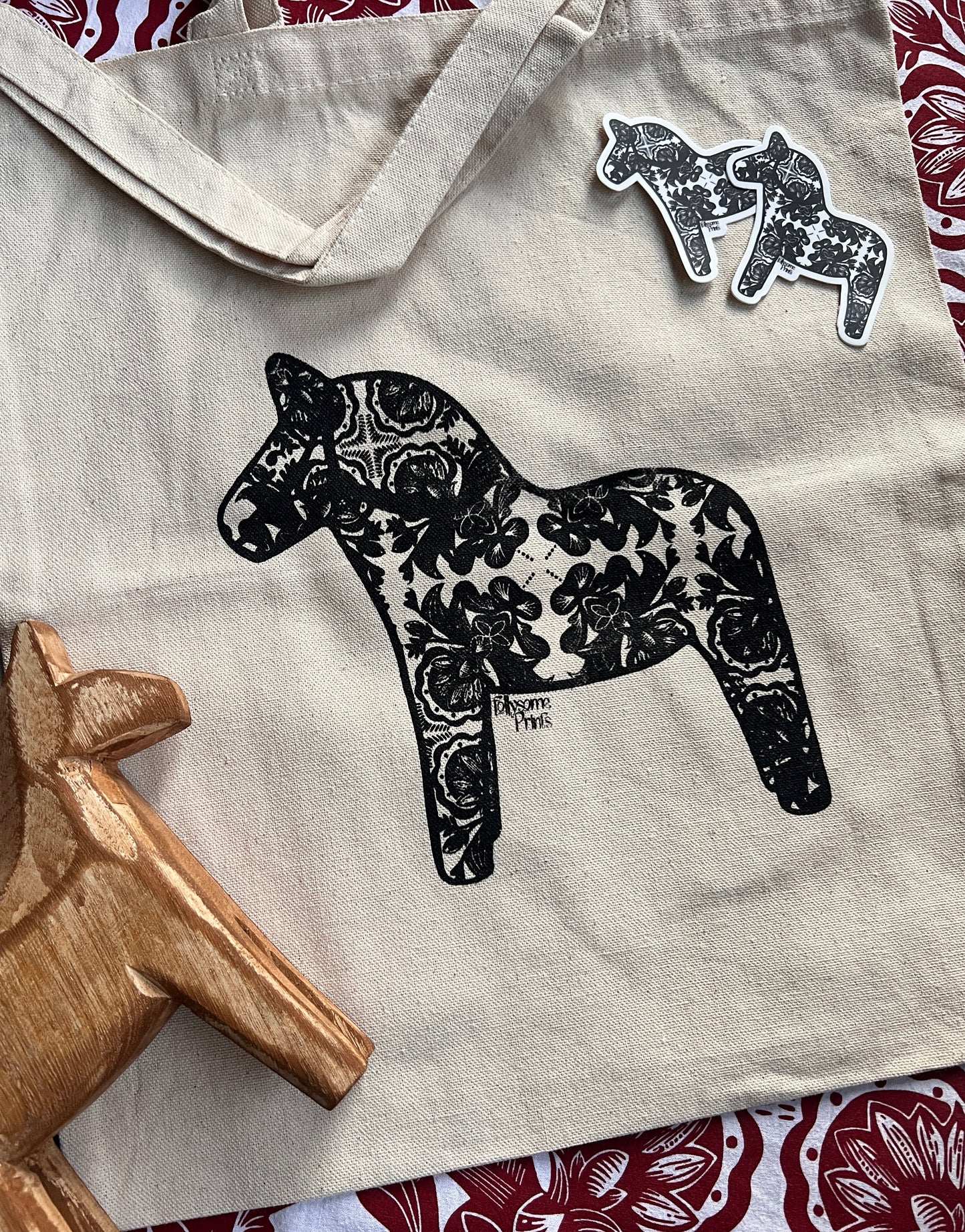 MISPRINT Dala Horse Canvas Tote (w/ Enamel Pin Included)