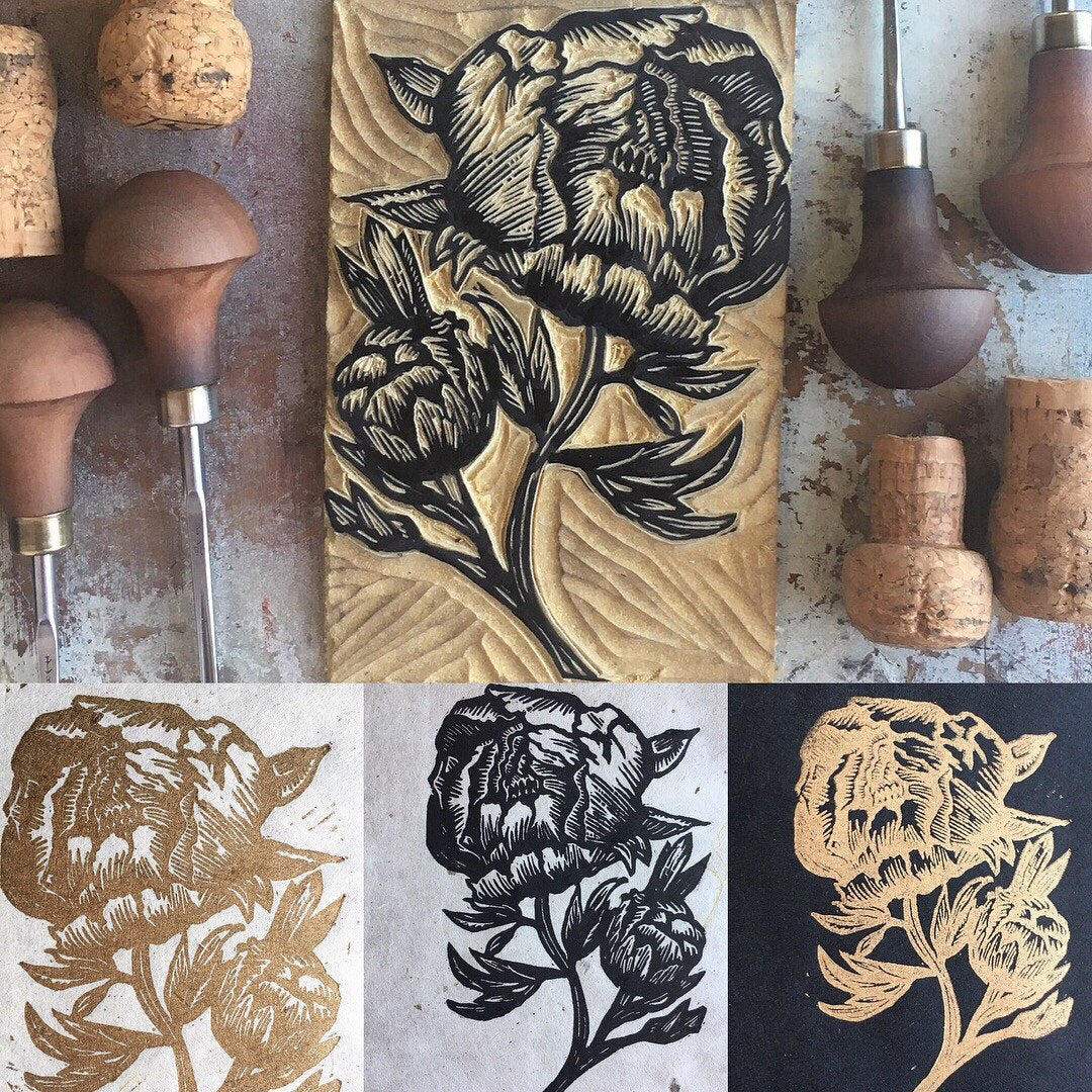 Peonies in Bloom Linocut