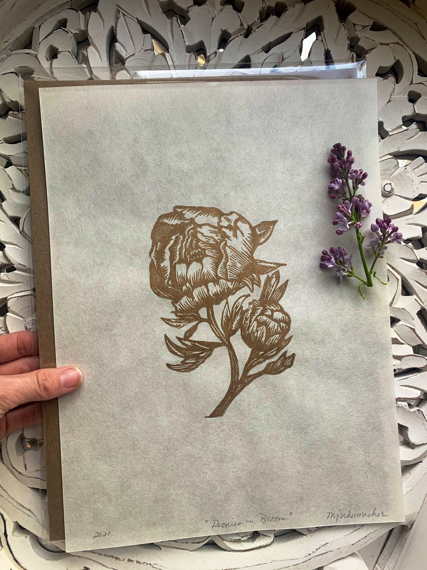 Peonies in Bloom Linocut