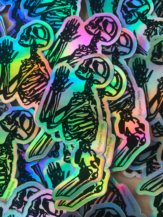 Skeleton in Prayer Holographic Sticker