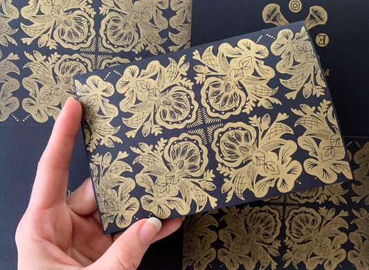 Letterpress Cards - Black and Gold Rosemaling