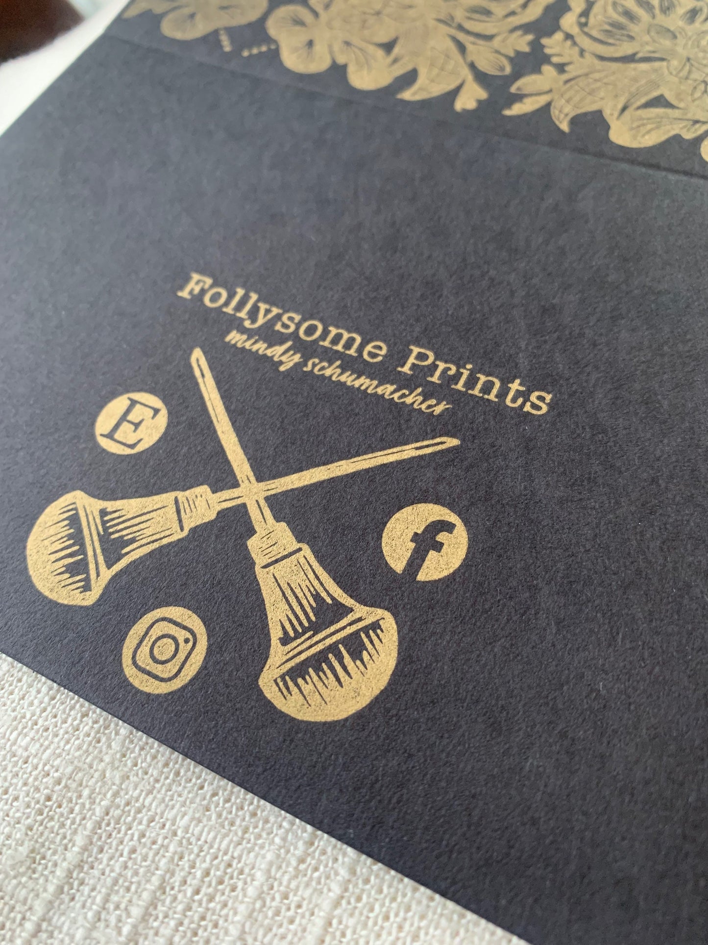 Letterpress Cards - Black and Gold Rosemaling