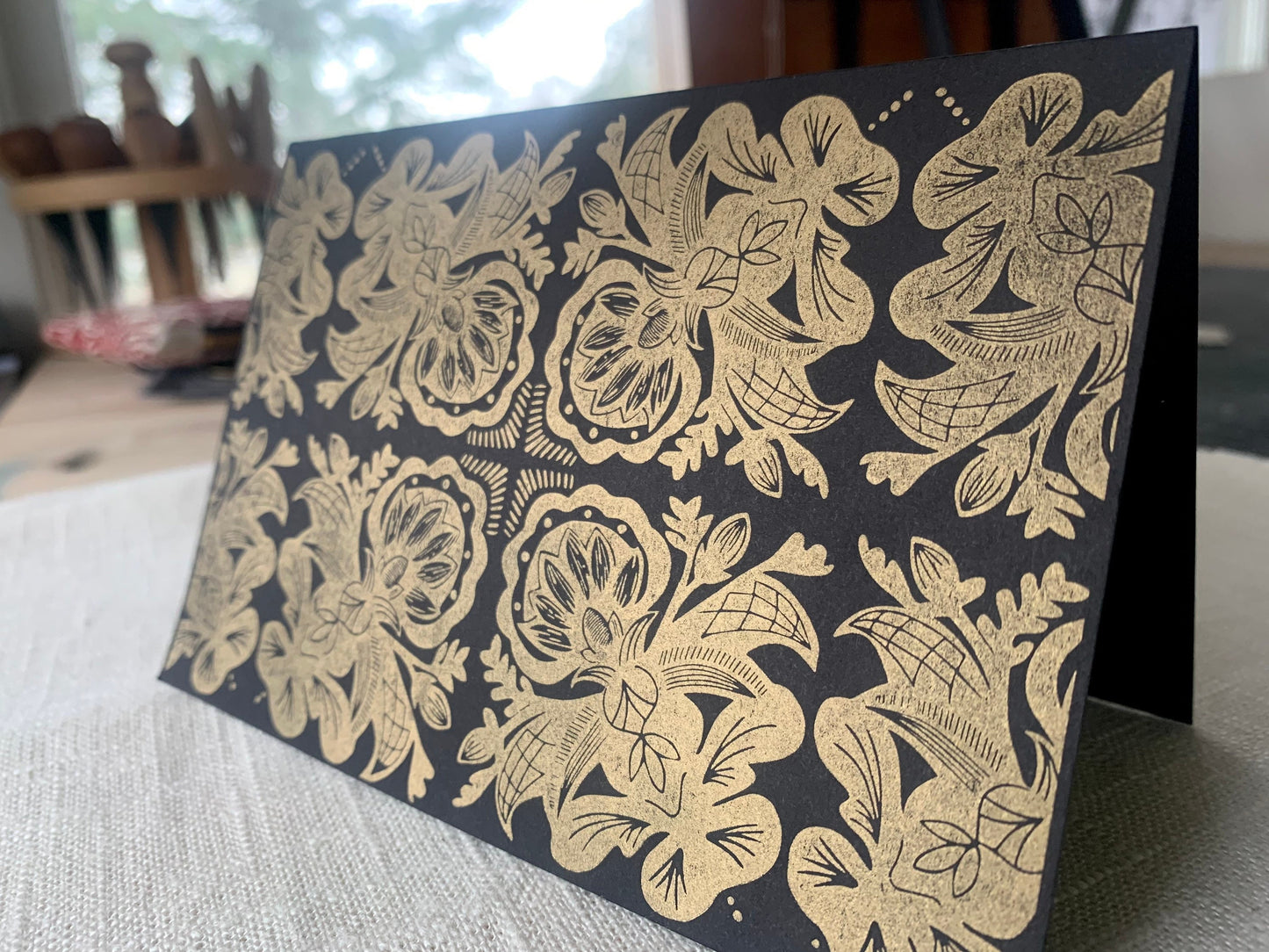 Letterpress Cards - Black and Gold Rosemaling